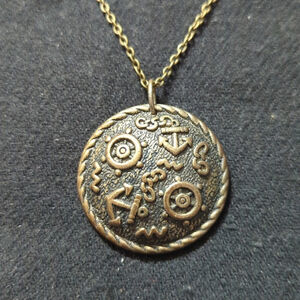Vintage Brass Tone Round Nautical Theme Pendant Statement Necklace